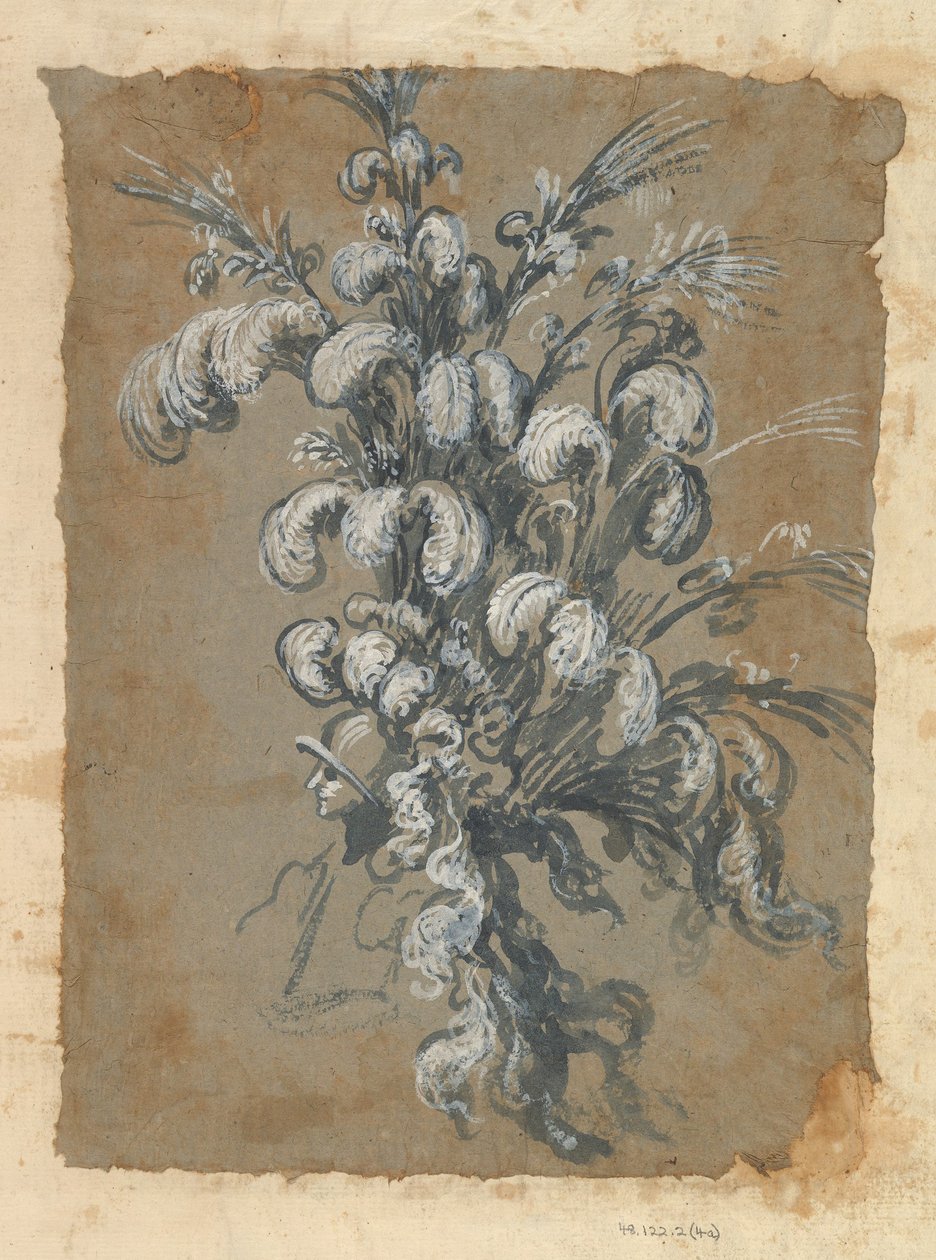 Entwurf für einen prächtigen Kopfschmuck mit Federn auf einem Helm, ca. 1620-56 von Baccio del Bianco