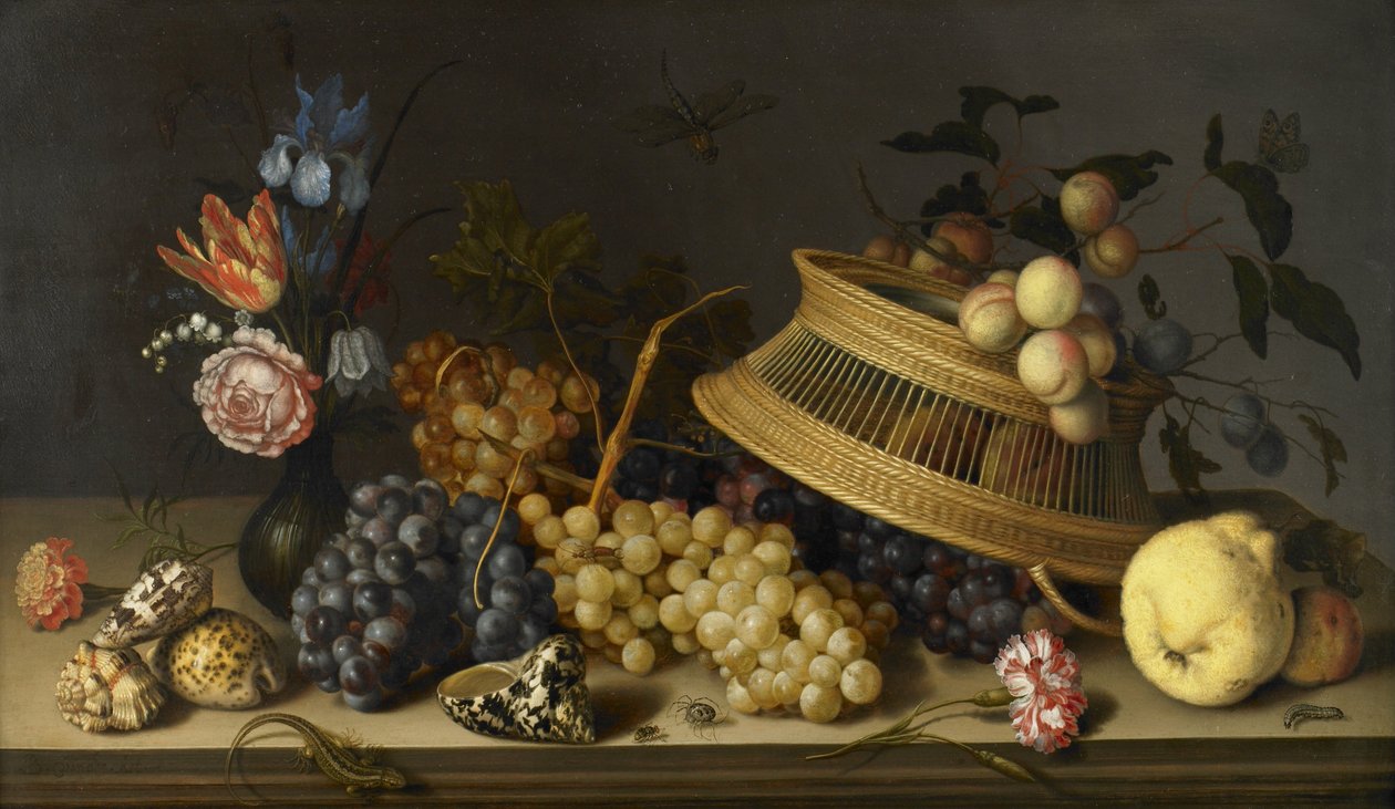Stillleben mit Blumen, Früchten, Muscheln und Insekten von Balthasar van der Ast