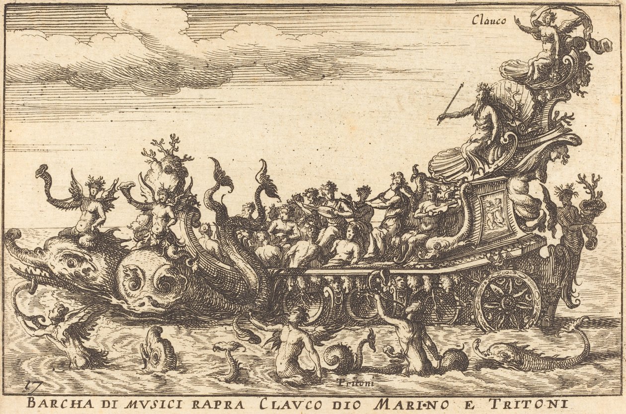 Barcha di musici rapra Clauco dio Marino e Tritoni von Balthasar Moncornet after Remigio Cantagallina