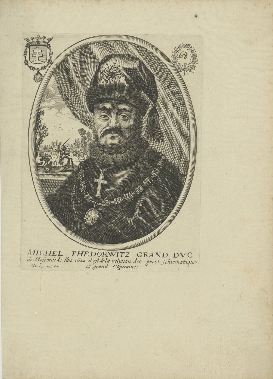 Porträt des Zaren Michail I. Fjodorowitsch von Russland 1596-1645, um 1640-1650 von Balthazar Moncornet