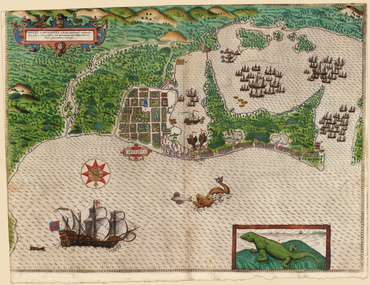 Cartegena, aus Drakes Westindien-Reise 1585 - 86, veröffentlicht 1589 von Baptista Boazio