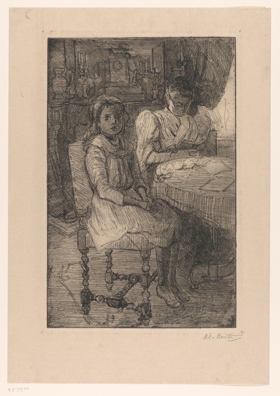 Zwei Frauen am Tisch von Barbara Elisabeth van Houten (signed by artist)