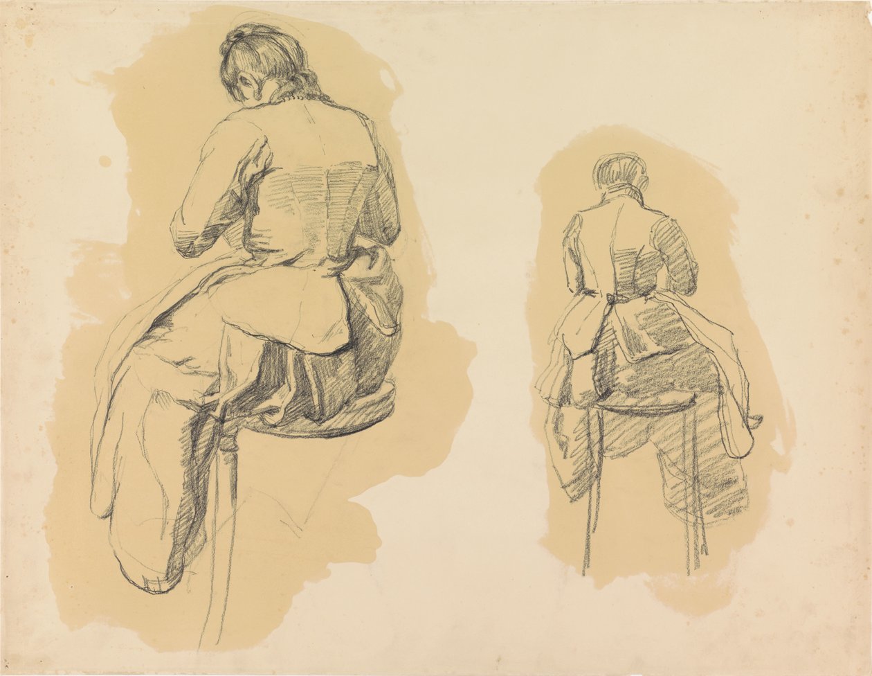 Zwei Studien einer Frau, auf einem Hocker sitzend, von hinten gesehen von Barbara Elisabeth van Houten