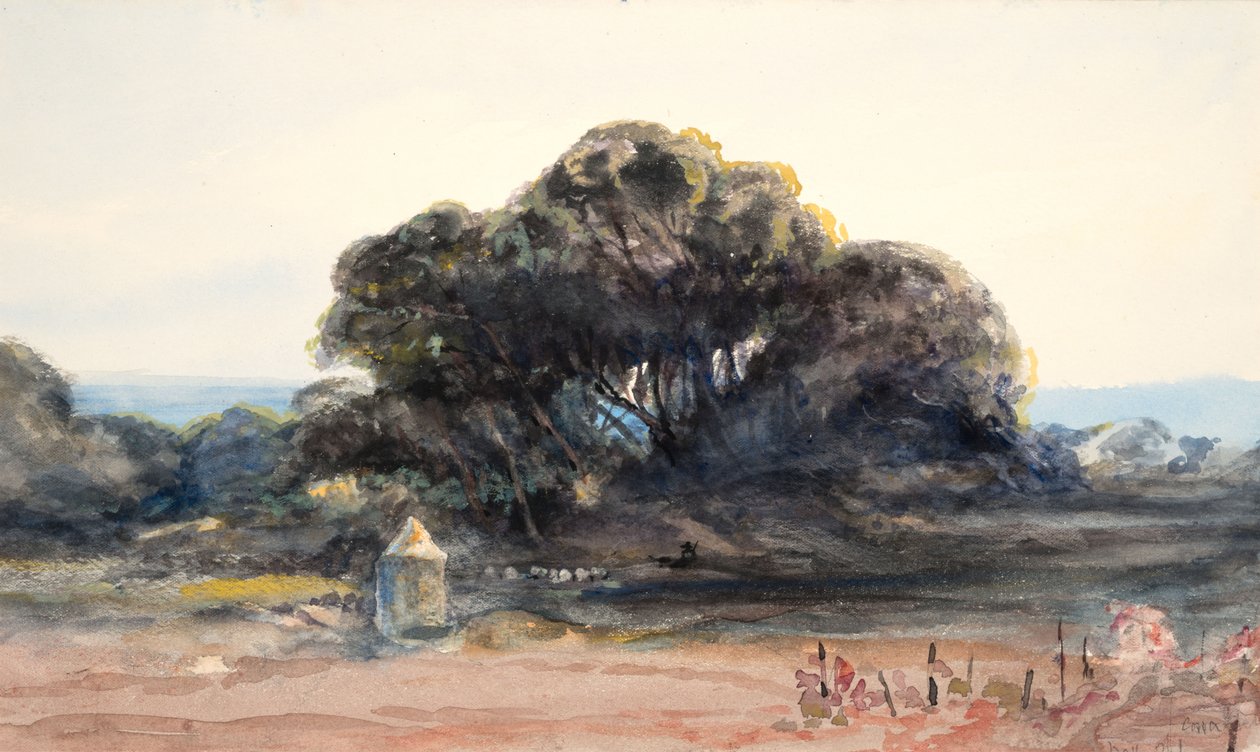 Landschaft: Kiefer und kleiner Turm von Barbara Leigh Smith Bodichon