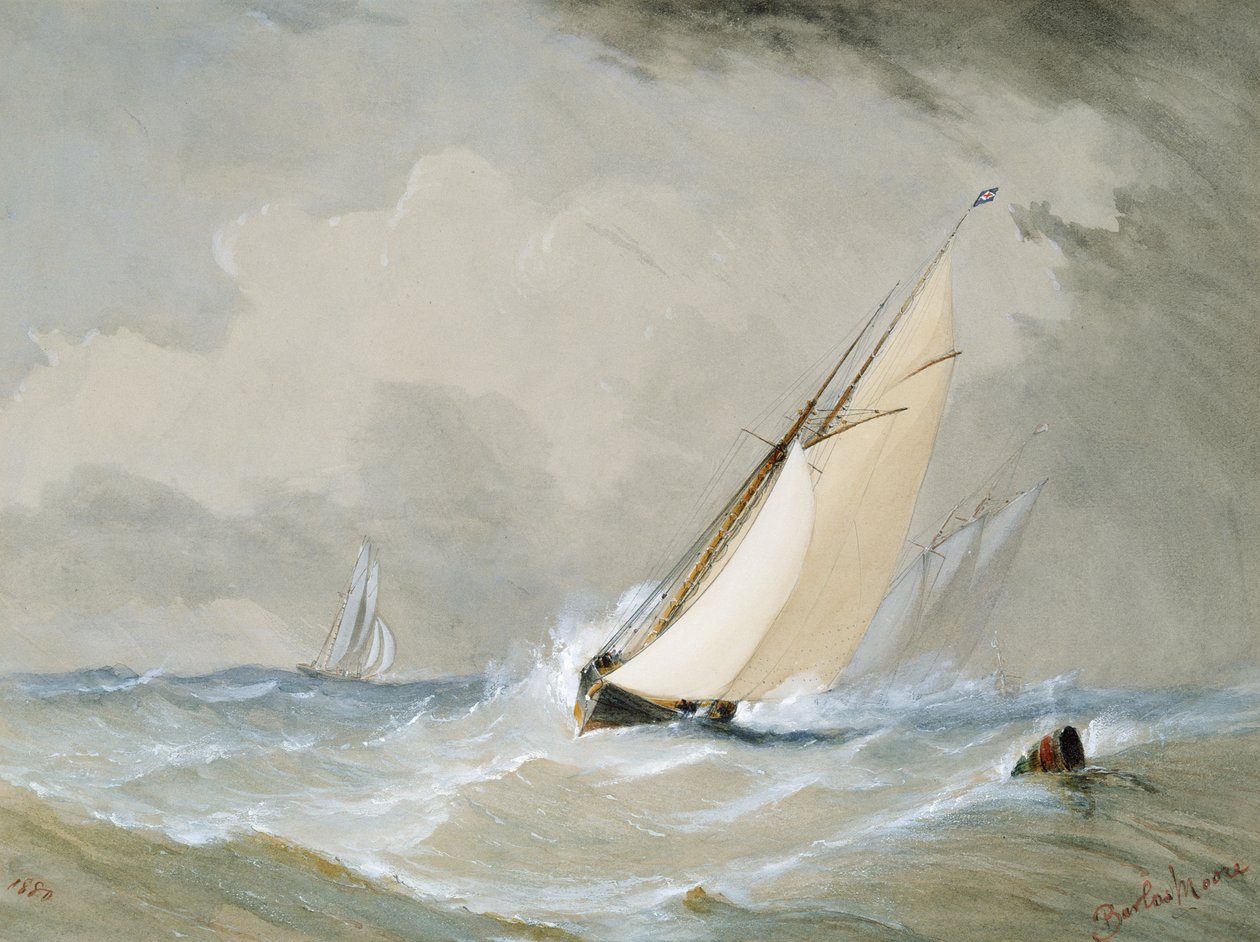 Miranda arbeitet vom Weilingen-Feuerschiff bei starkem Wind - Ostende 1880 von Barlow Moore
