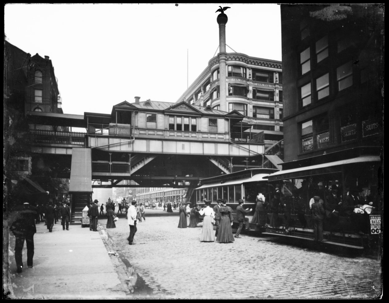 Hochbahnstation an der State und Van Buren Straße, Chicago, Illinois, USA, ca. 1905 von Barnes and Crosby