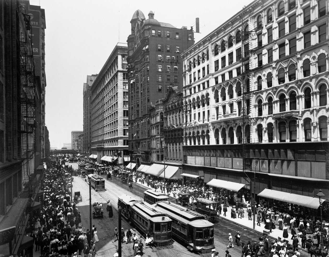 State Street, Chicago, Illinois, USA, ca. 1907 (s/w Foto) von Barnes and Crosby