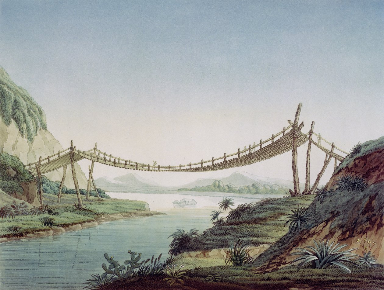 Seilbrücke bei Penipe, Überquerung des Chambo-Flusses, Mexiko, 1810 von Baron Friedrich Alexander von Humboldt