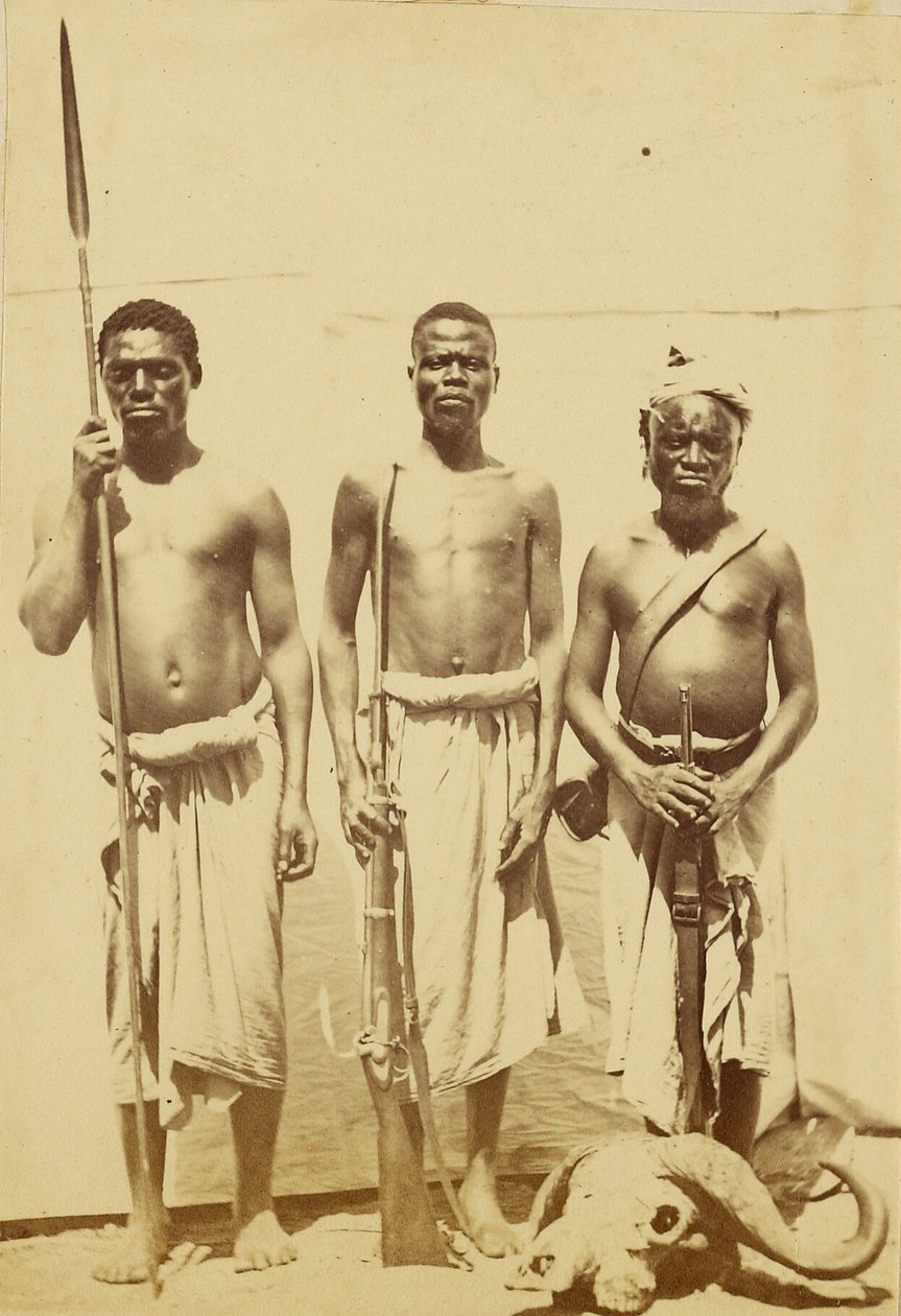 Gefährten von Speeke und Grant kehren mit ihnen aus der Entdeckungsreise zu den Quellen des Nils nach Kairo zurück. von Baron Paul des Granges