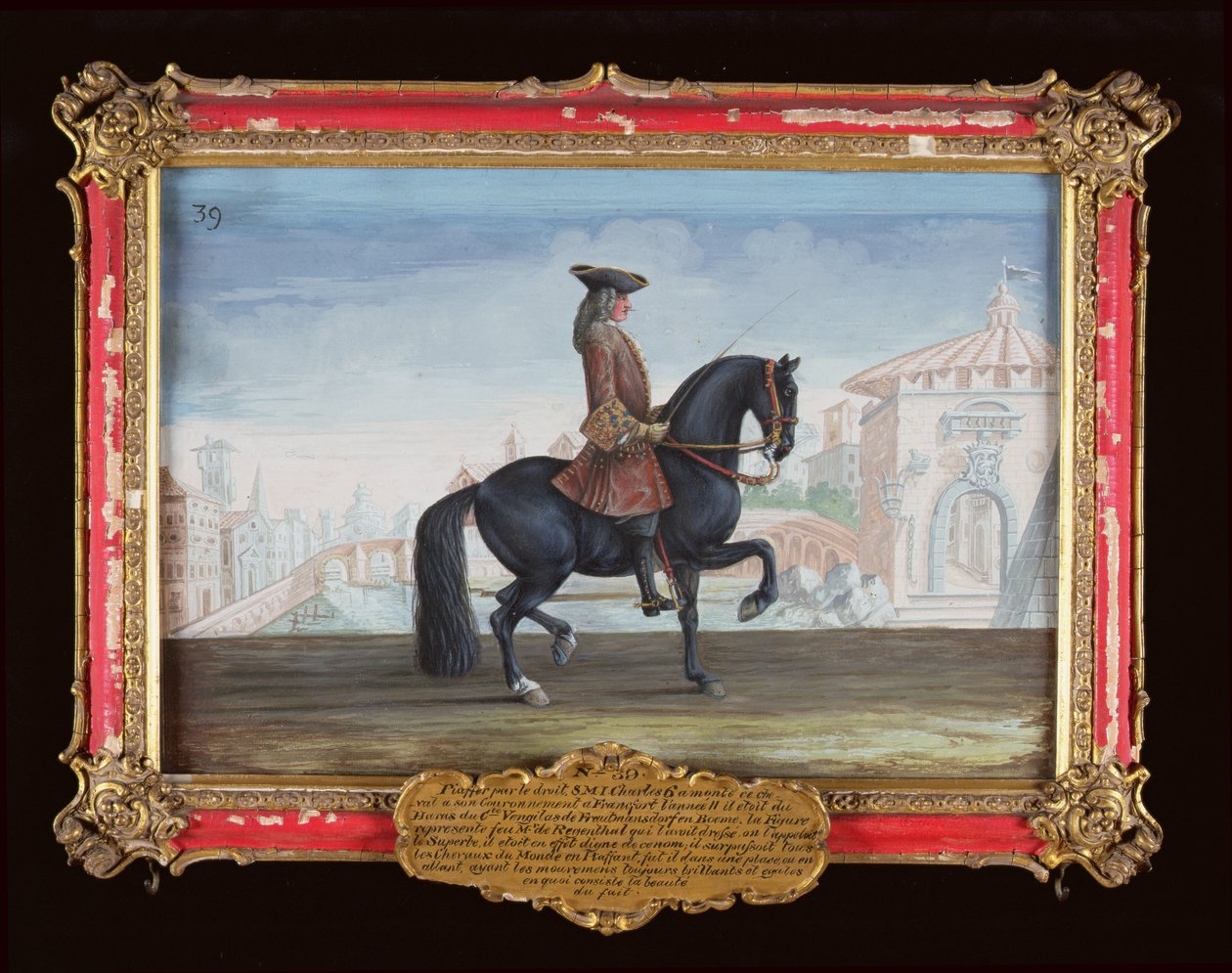 Le Superbe, ein Pferd der Spanischen Hofreitschule bei einer Dressurbewegung namens Piaffe von Baron Reis Eisenberg