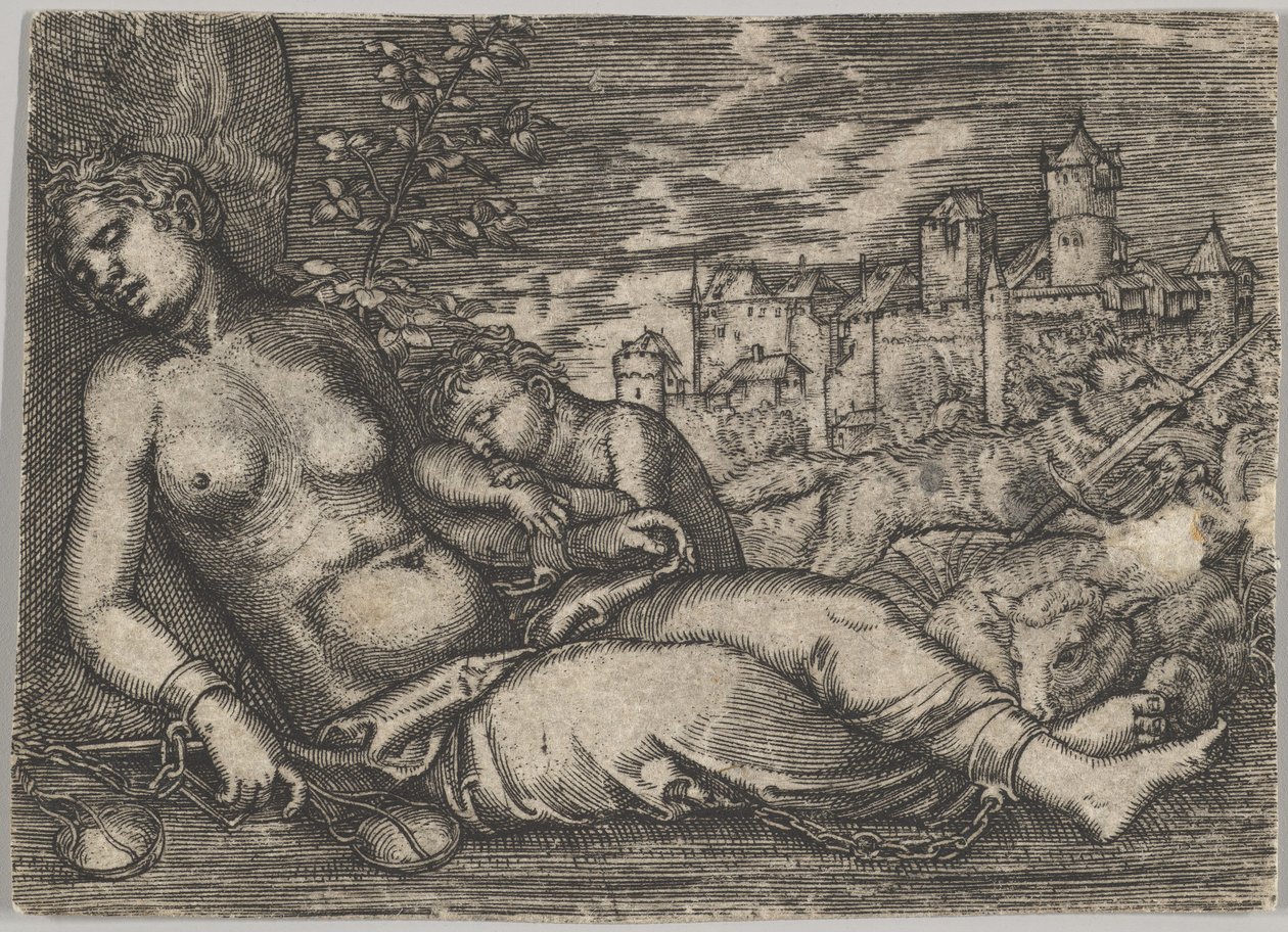 Der Welt Lauf Schlafende Gerechtigkeit Kopie, frühes 16. Jahrhundert von Barthel Beham