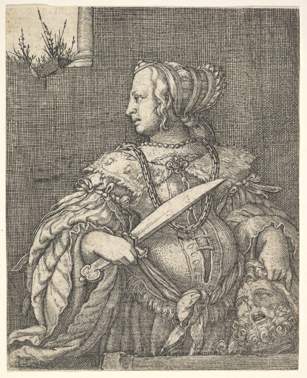 Judith, halbfigur und im Profil nach links, ein Schwert in ihrer rechten Hand und der Kopf von Holo... von Barthel Beham
