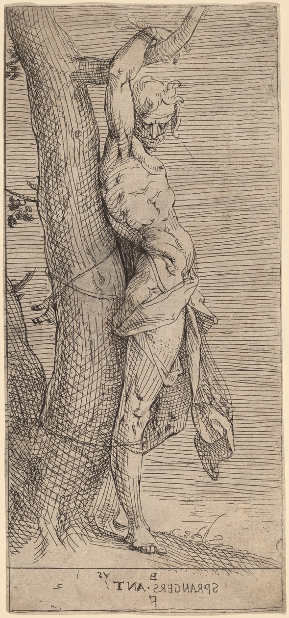Der heilige Sebastian, an einen Baum gebunden von Bartholomaeus Spranger