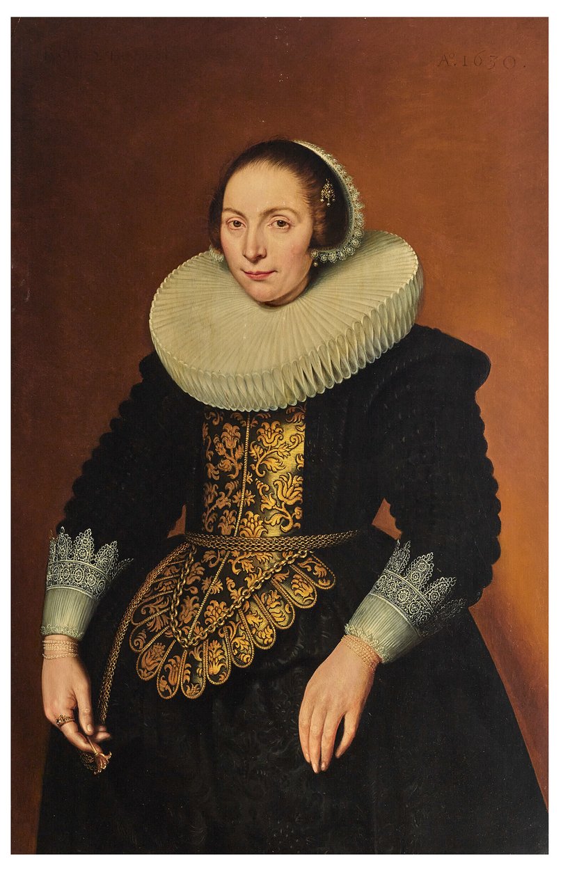 Porträt einer Dame, dreiviertellang, mit Gürtel von Bartholomeaus Sarburgh