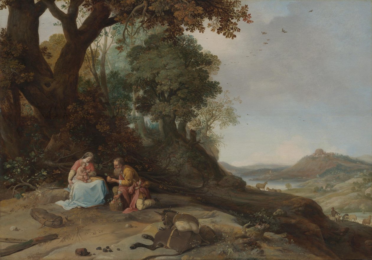 Landschaft mit Ruhe auf der Flucht von Bartholomeus Breenbergh