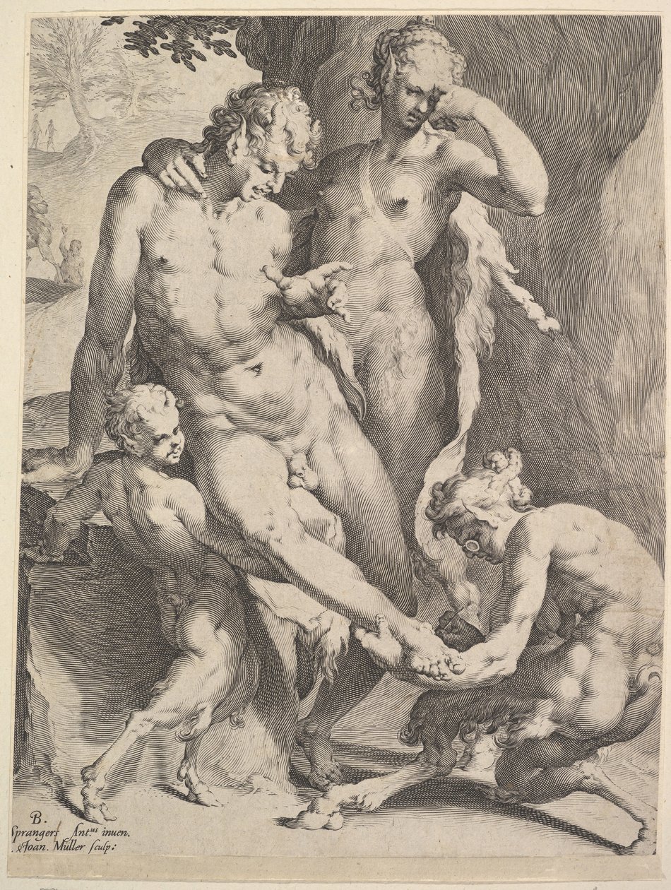 Oreaden entfernen einen Dorn aus dem Fuß eines Satyrs, 1590 von Bartholomeus Spranger