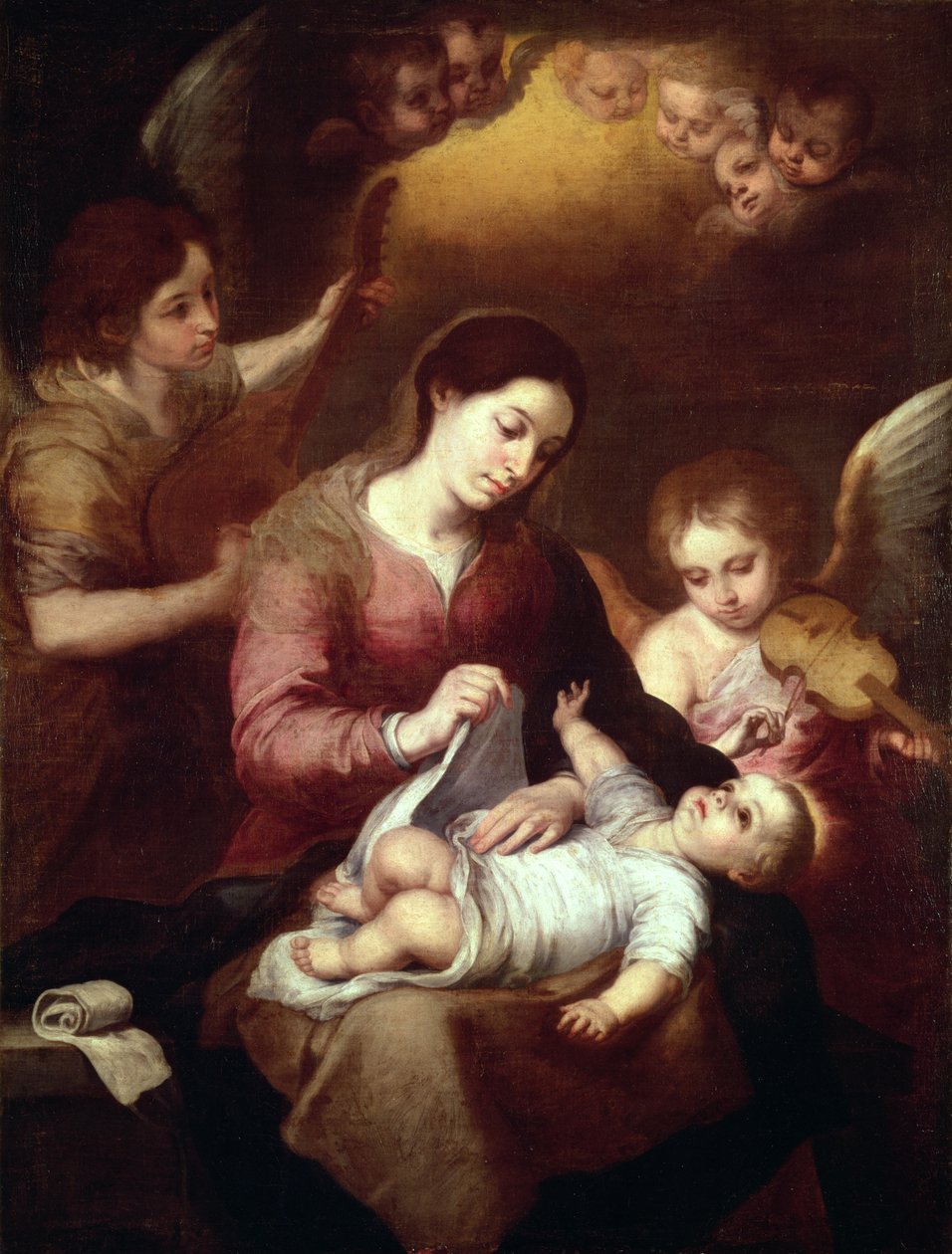 Madonna wickelt das Christkind in Windeln von Bartolomé Esteban Murillo