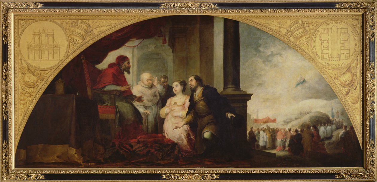 Die Geschichte der Gründung von Santa Maria Maggiore in Rom: Der Patrizier offenbart dem Papst seinen Traum, ca. 1662-65 von Bartolomé Esteban Murillo