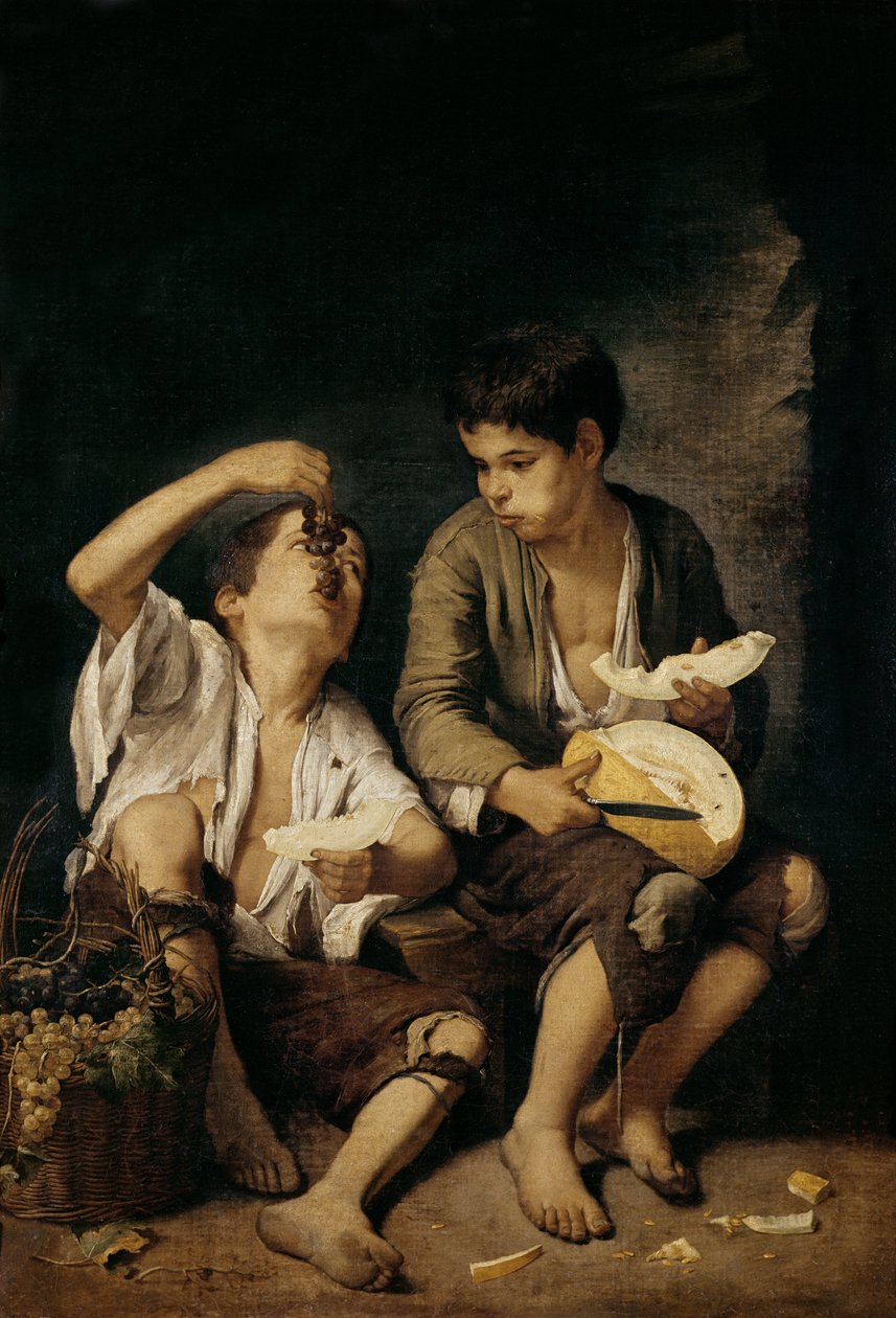 Zwei Kinder essen eine Melone und Trauben, 1645-46 von Bartolomé Esteban Murillo