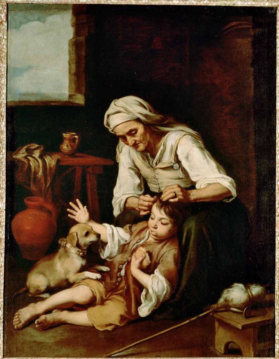 Vieja espulgando a un niño - eine alte Frau, die einem Jungen die Haare reinigt von Bartolomé Esteban Murillo