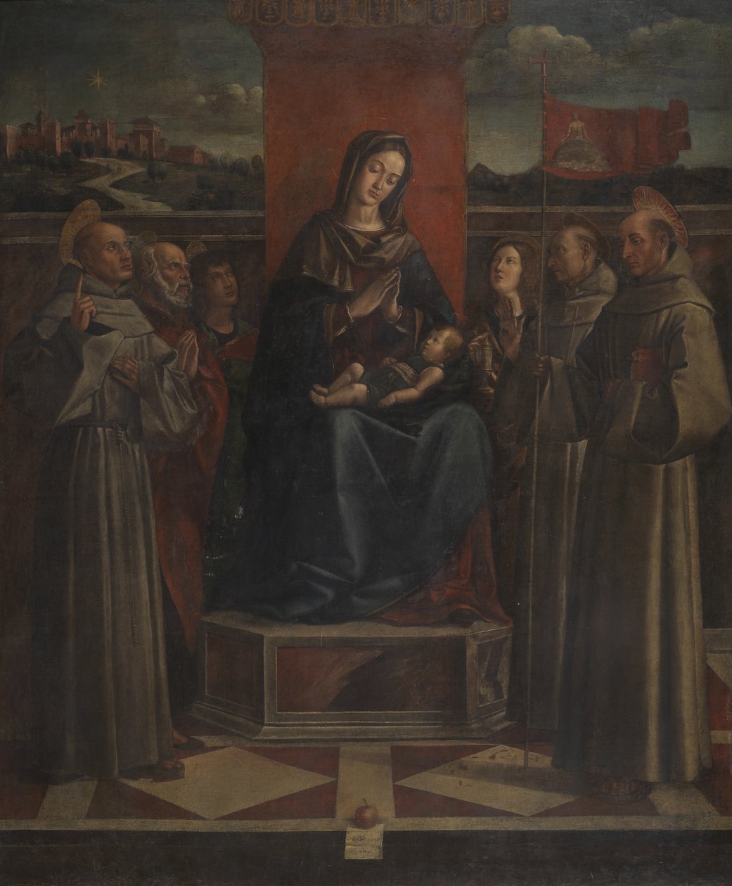 Jungfrau und Kind auf dem Thron mit sechs Heiligen, ca. 1500 von Bartolomeo (attr. to) Montagna