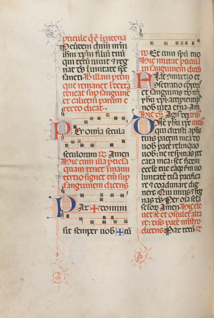 Missale: Fol. 190v: Musik für verschiedene Gebete von Bartolomeo Caporali