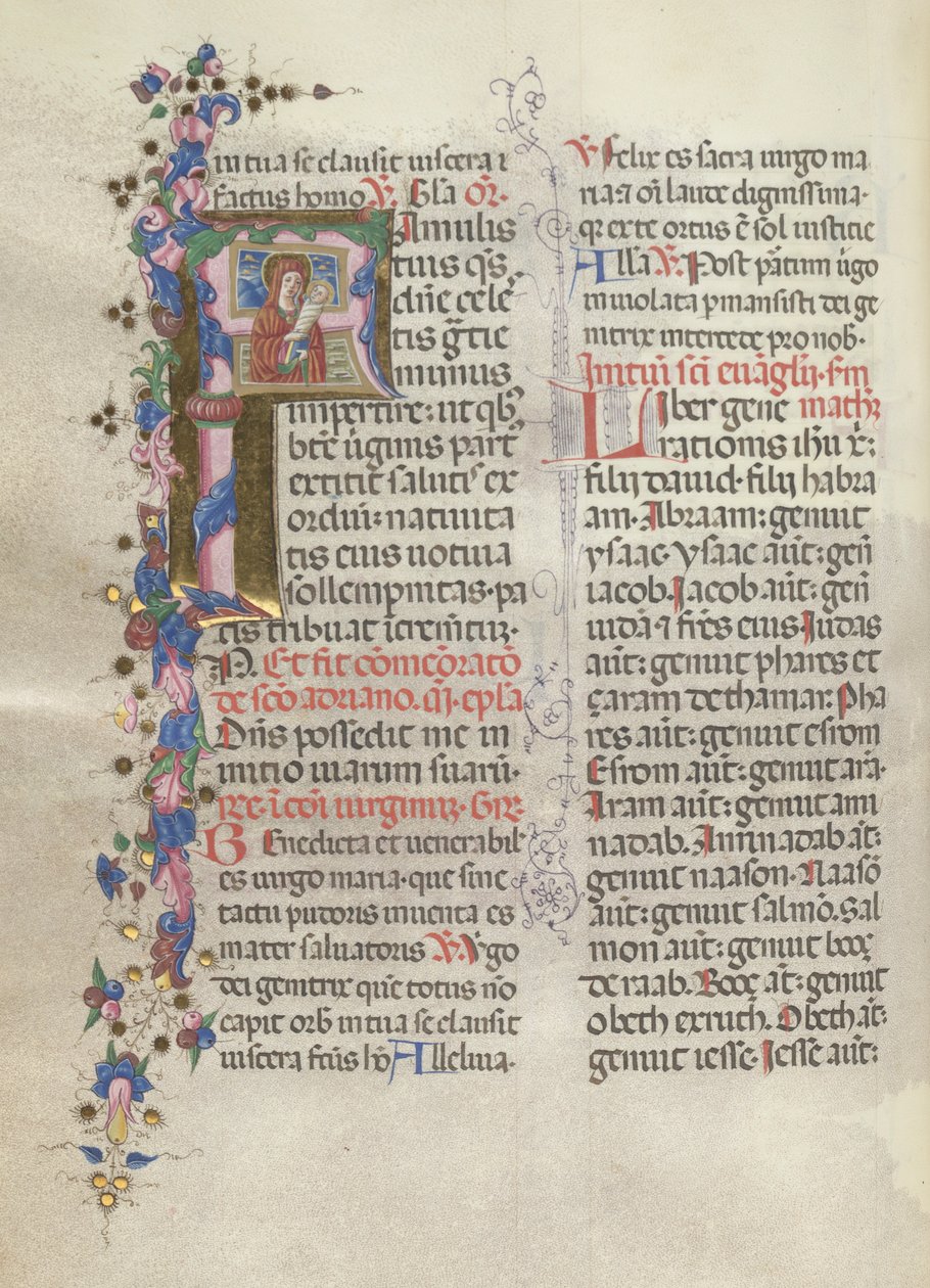 Missale: Fol. 311v: Heilige Anna hält die neugeborene Jungfrau, 1469 von Bartolomeo Caporali