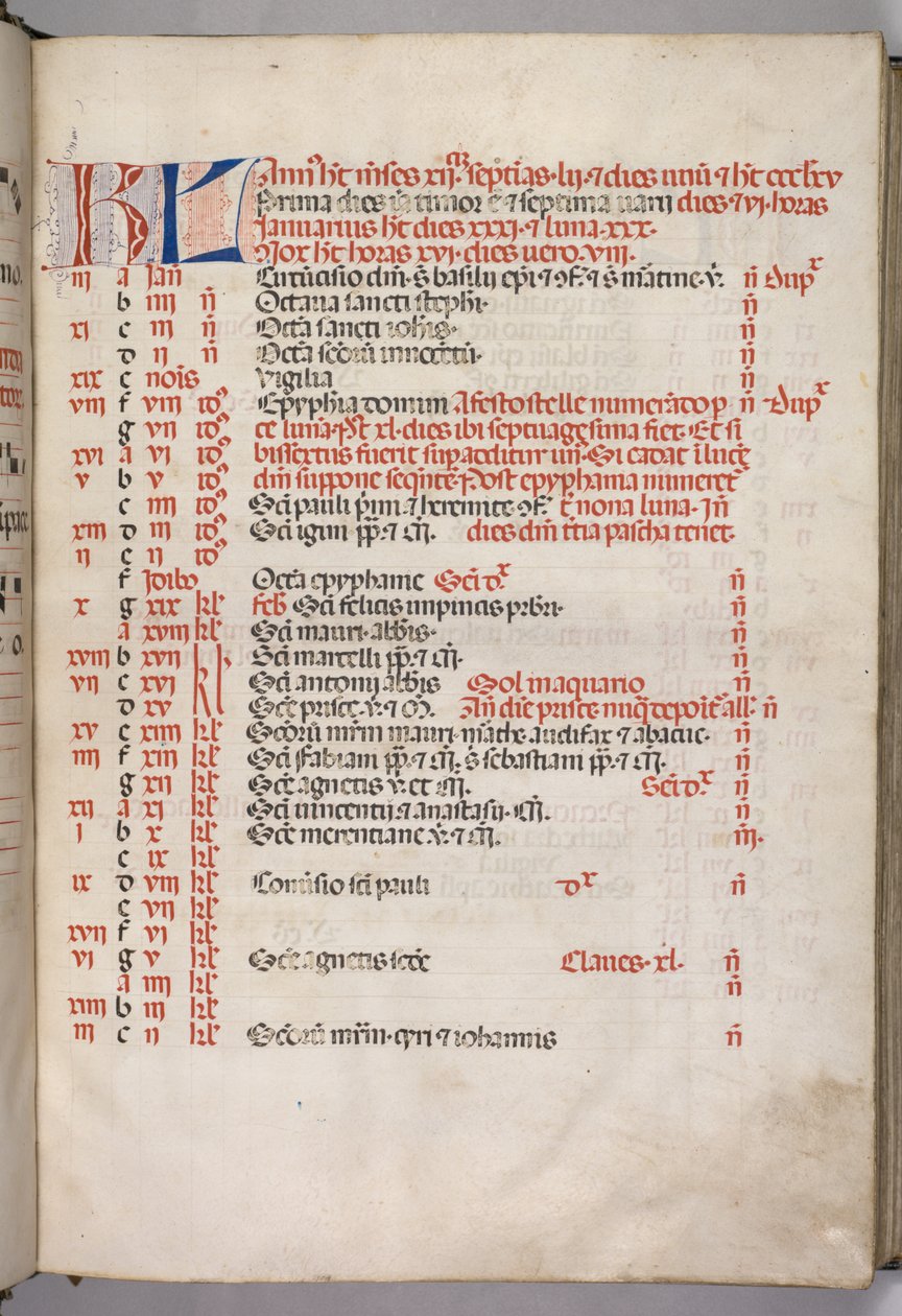 Missale: Fol. 3r: Januar Kalenderseite, 1469 von Bartolomeo Caporali