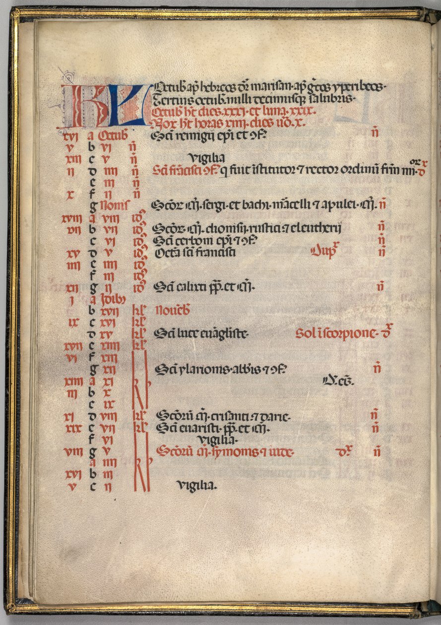 Missale: Fol. 7v: Oktober Kalenderseite, 1469 von Bartolomeo Caporali