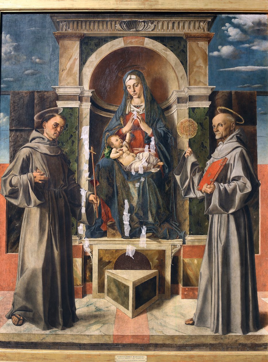 Madonna mit Kind auf dem Thron zwischen den Heiligen Franziskus und Bernhardin von Siena von Bartolomeo Montagna