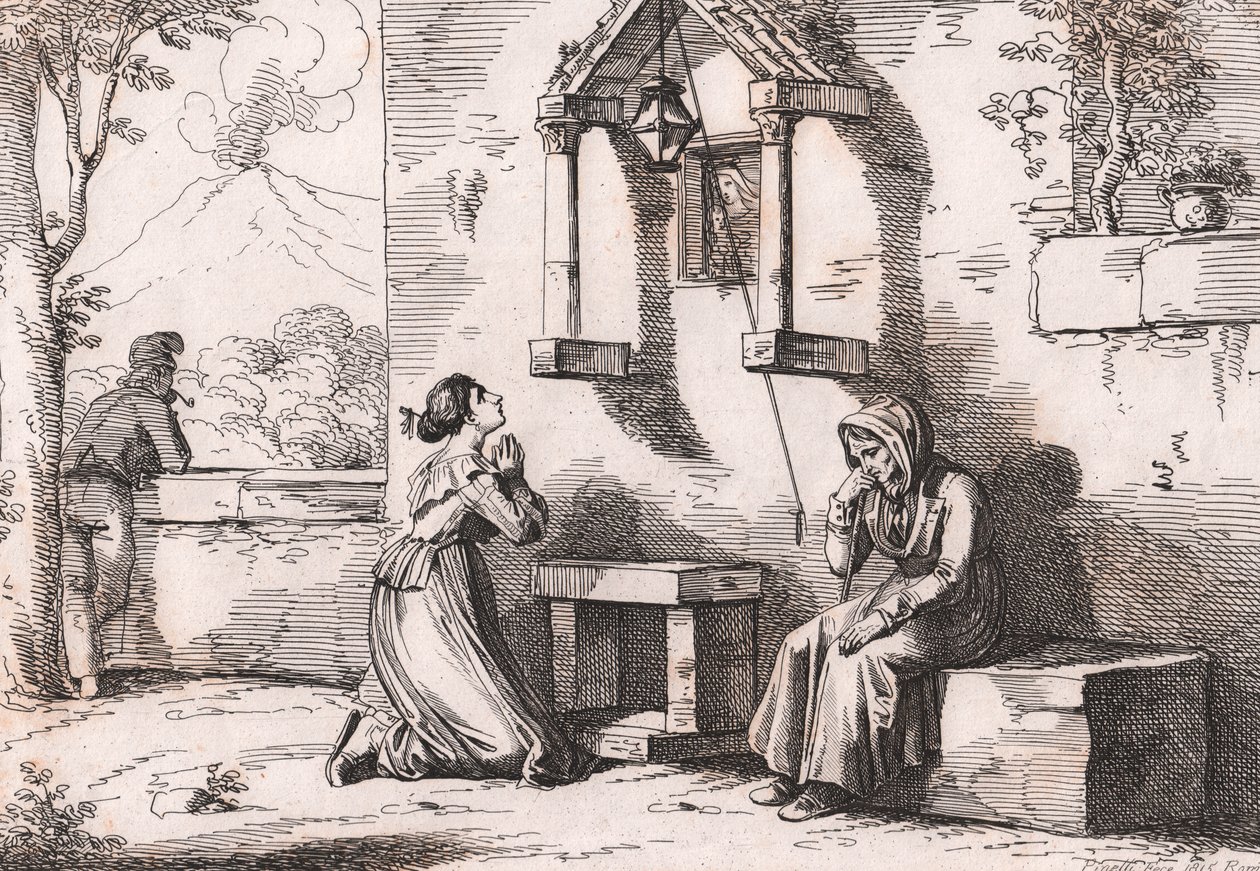 Eine Tochter betet zur Madonna für ihre kranke Mutter von Bartolomeo Pinelli