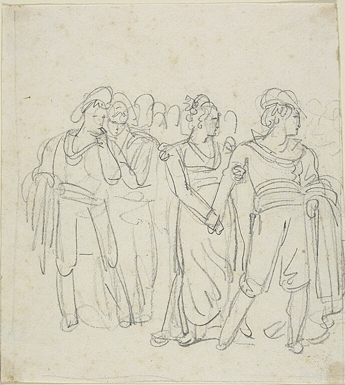 Brigandenchef von einer Frau zurückgehalten (recto); Skizze von zwei Figuren in einer Landschaft (verso) von Bartolomeo Pinelli