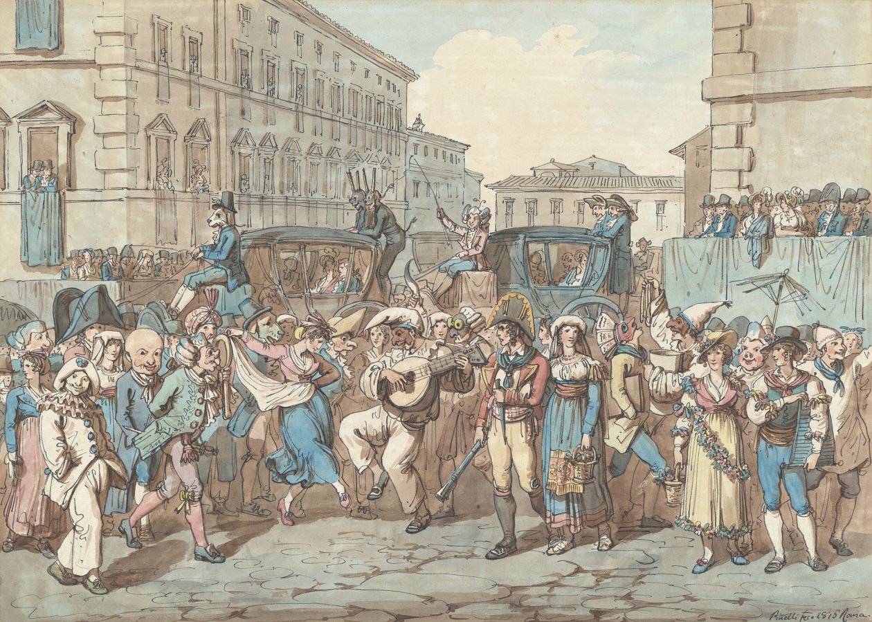 Karneval in Rom, Illustration für Römische Trachten und Bräuche von Bartolomeo Pinelli