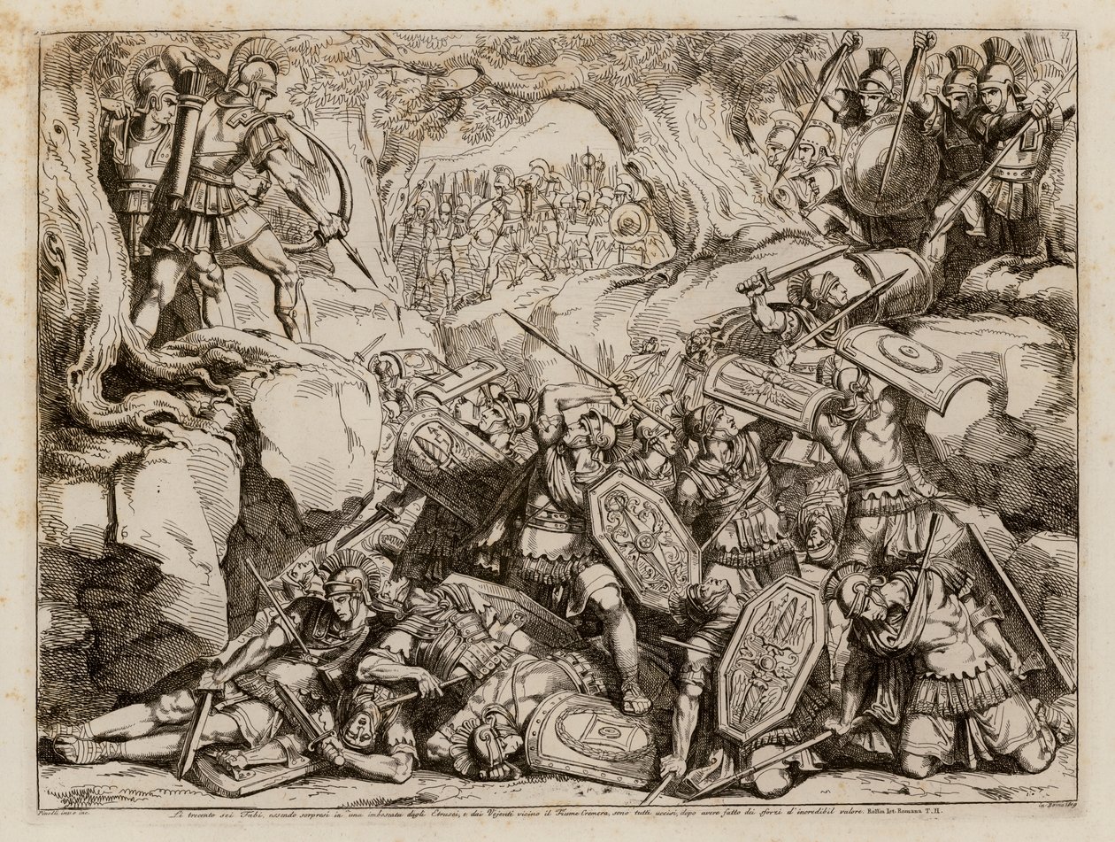 Zerstörung der römischen gens Fabia in der Schlacht am Cremera, 477 v. Chr. von Bartolomeo Pinelli