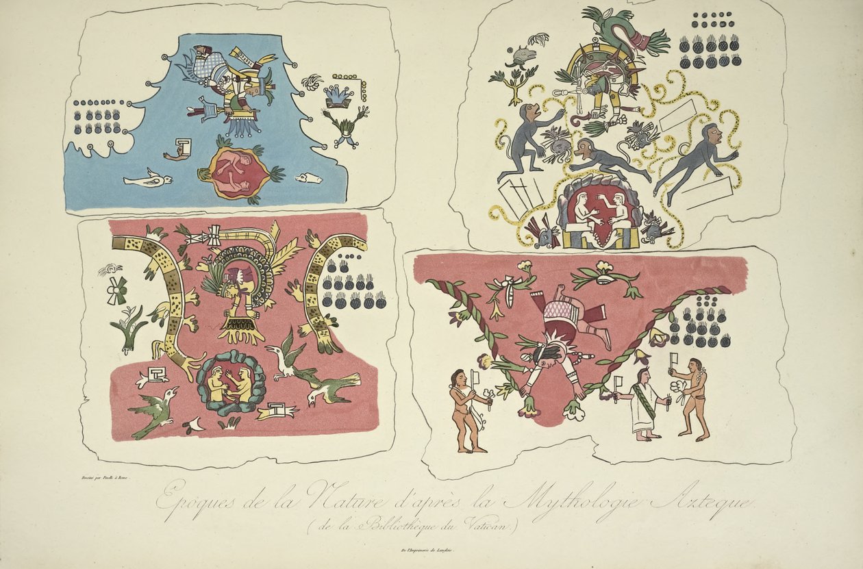 Epochen der Natur, nach der aztekischen Mythologie, aus der Vatikanischen Bibliothek, Illustration aus 