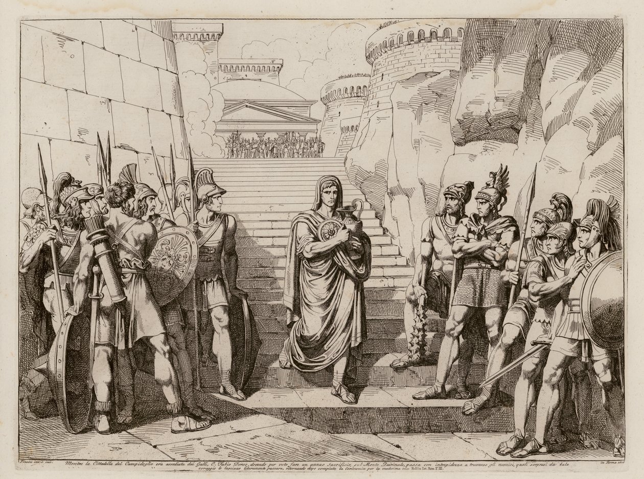 Gaius Fabius Dorsuo passiert die Gallier ungestört auf dem Weg, um ein Opfer zu bringen, 390 v. Chr. von Bartolomeo Pinelli