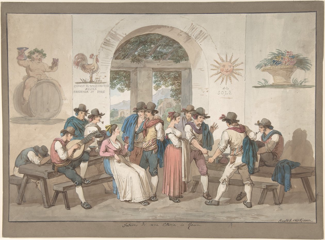 Innenraum eines römischen Gasthauses von Bartolomeo Pinelli