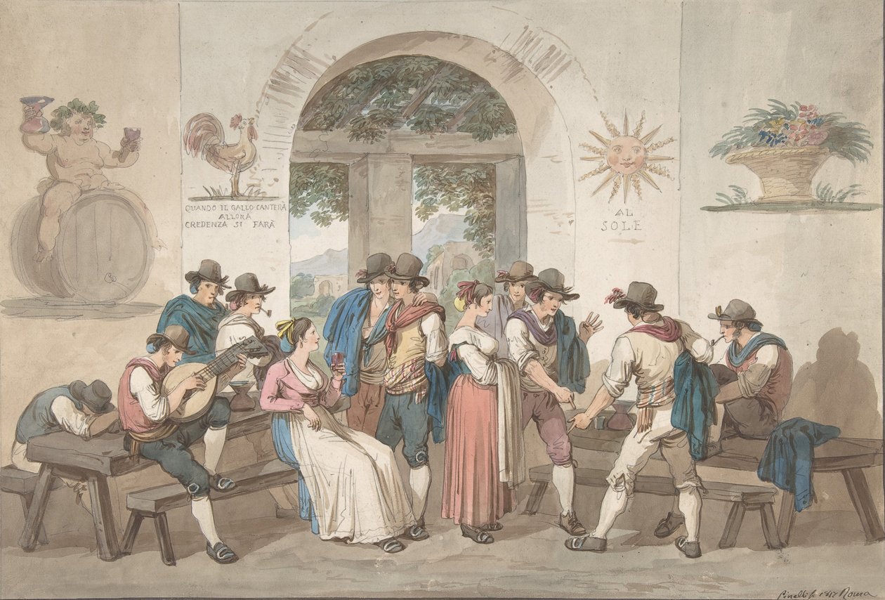 Innenraum eines römischen Gasthauses, 1817 von Bartolomeo Pinelli