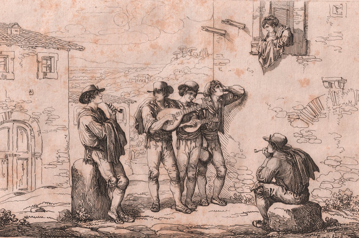 Serenade in Rom, Radierung von Bartolomeo Pinelli von Bartolomeo Pinelli