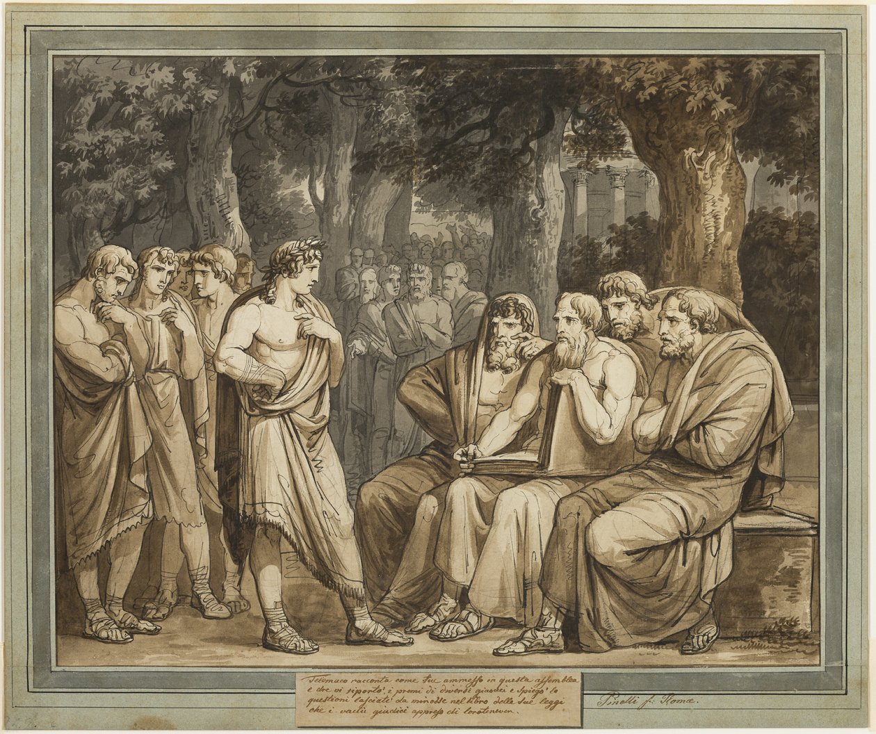Telemachus beschreibt, wie er in die Versammlung auf Kreta aufgenommen wurde, aus Die Abenteuer des Telemach, Buch 5 von Bartolomeo Pinelli