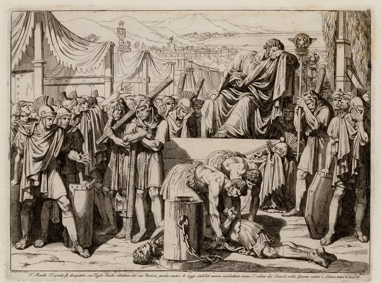Titus Manlius Torquatus lässt seinen Sohn enthaupten, weil er seinen Posten im Kampf verlassen hat von Bartolomeo Pinelli