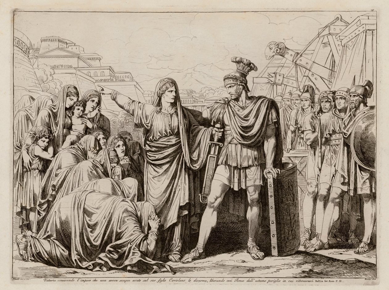 Veturia überredet ihren Sohn Coriolanus, Rom nicht anzugreifen von Bartolomeo Pinelli