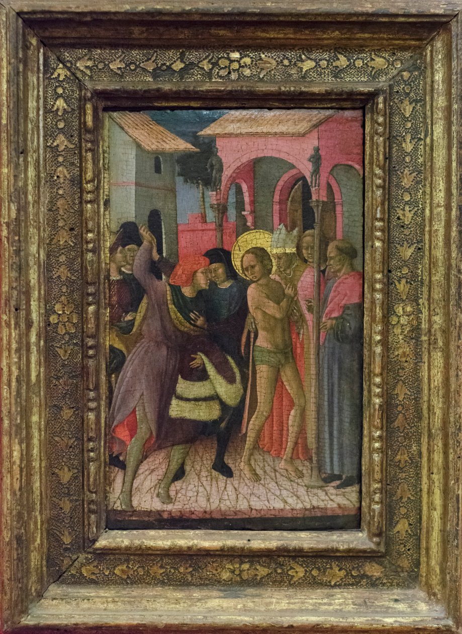 Der heilige Franziskus legt seine Kleider ab und verzichtet auf die Besitztümer seines Vaters Pietro di Bernardone von Bartolomeo di Tommaso da Foligno