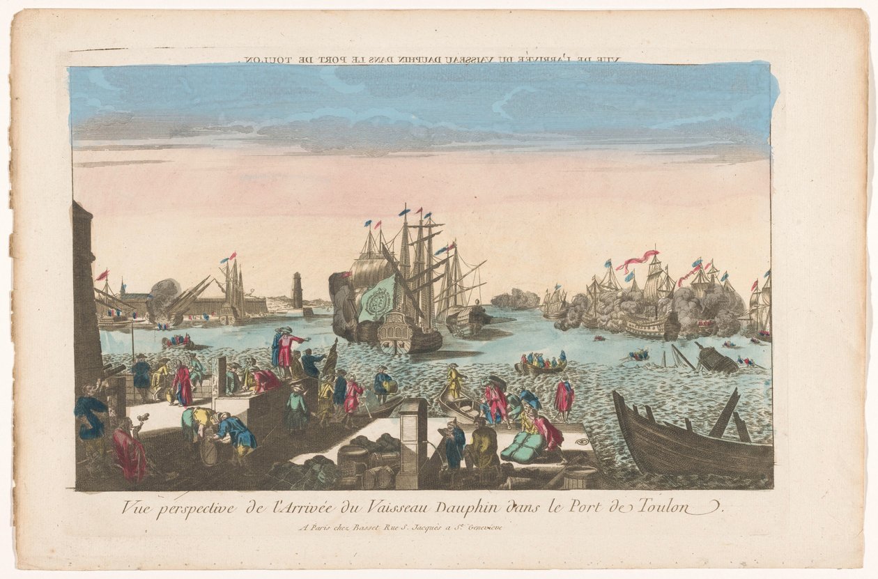 Ansicht der Ankunft des Schiffes Dauphin im Hafen von Toulon von Basset