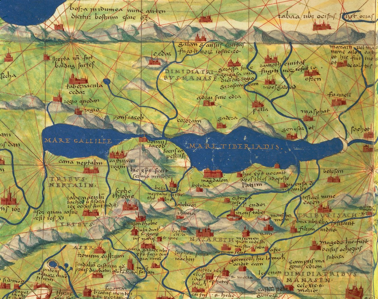 Heiliges Land, Israel und Palästina: See Genezareth und Stadt Tiberias, aus dem Atlas der Welt in dreiunddreißig Karten, von Battista Agnese von Battista Agnese