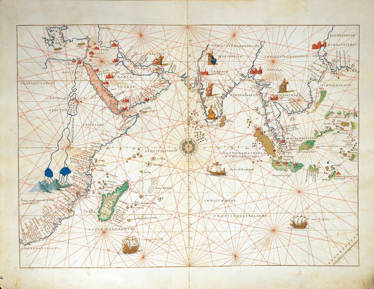 Der Indische Ozean und Teile Asiens und Afrikas, aus Atlas der Welt in dreiunddreißig Karten, von Battista Agnese von Battista Agnese