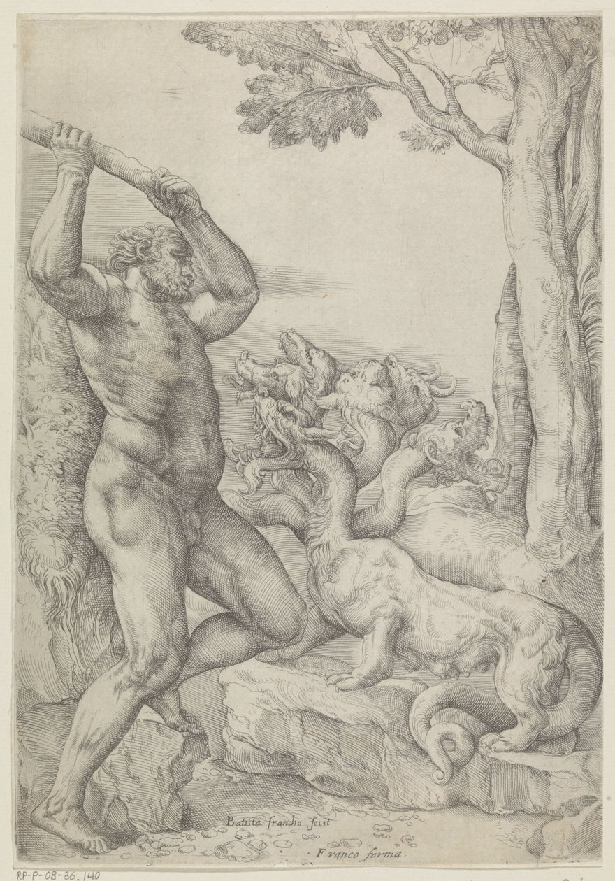 Herkules im Kampf mit der Hydra von Lerna von Battista Franco