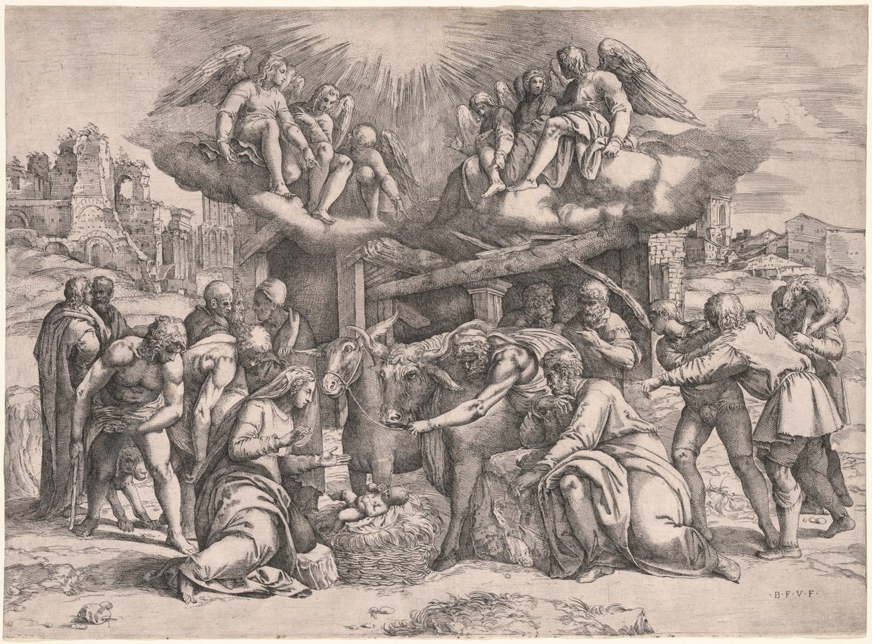 Die Anbetung der Hirten, ca. 1552 von Battista Franco