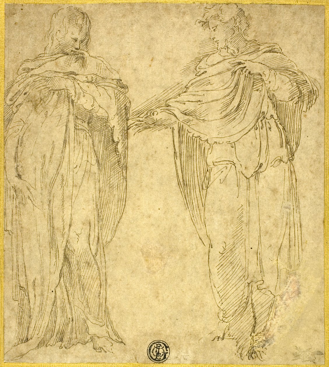 Zwei stehende drapierte Figuren (Heiliger Johannes und die Magdalena?) von Battista Franco