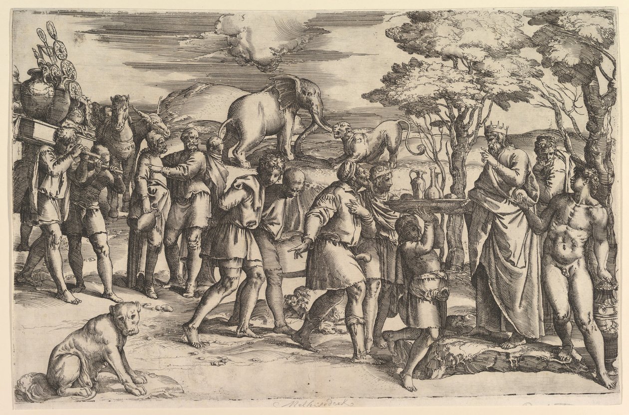 Melchisedek bietet Abraham Brot und Wein an, ca. 1547 von Battista Franco Veneziano